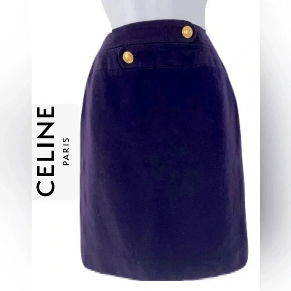 Celine Paris/ FROM ⭐️ HOLLYWOOD⭐️Vintage/midi skirt/wool/Gold buttons/ French 40 - Picture 3 of 16